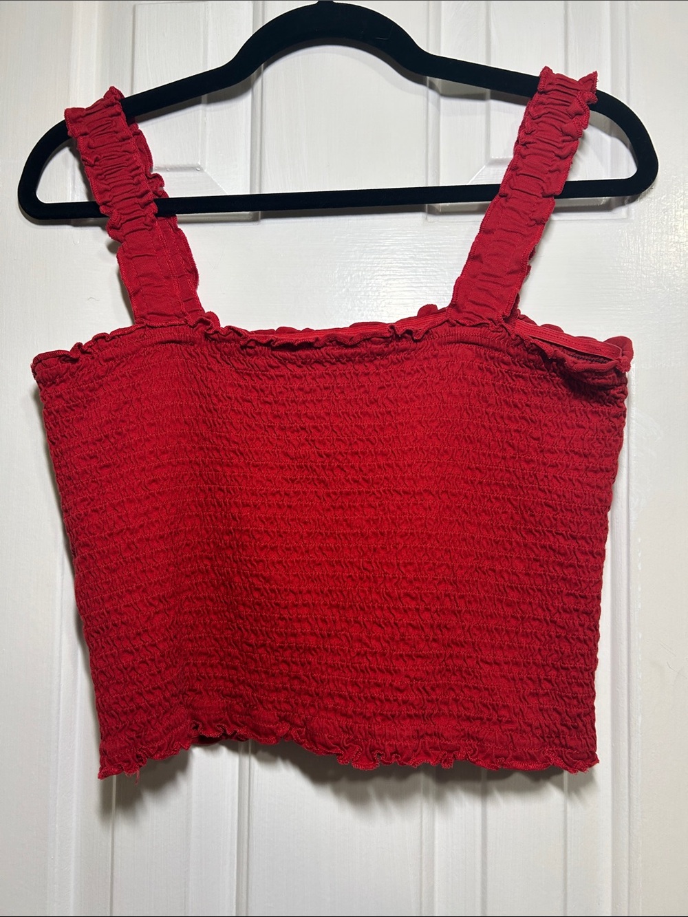 GUESS Red Smocked Ruffle Strap Crop Tank - Picture 5 of 5